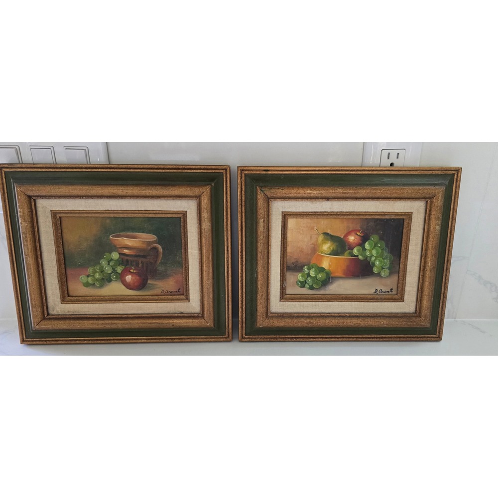 D Arant Signed Original Oil Paintings Set of 2 Still Life Fruit Framed 5x7